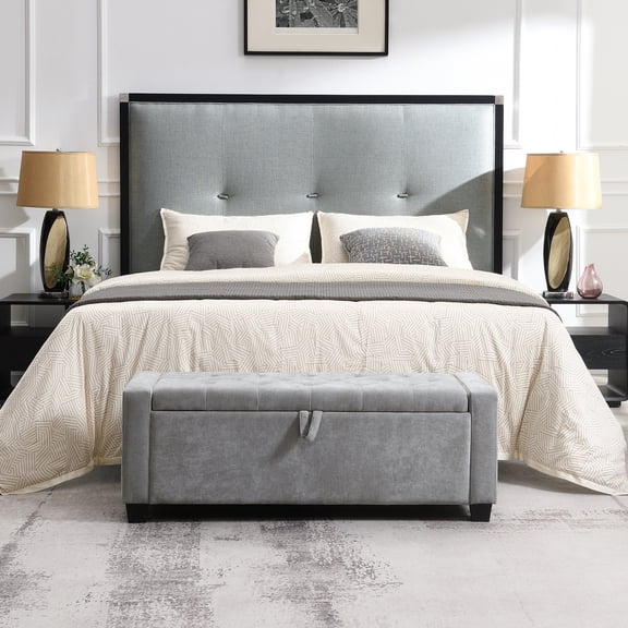 Cterwk Upholstered Storage Ottoman with Wood Frame, 48" Storage Bench for Bedroom, Living Room, Light Gray