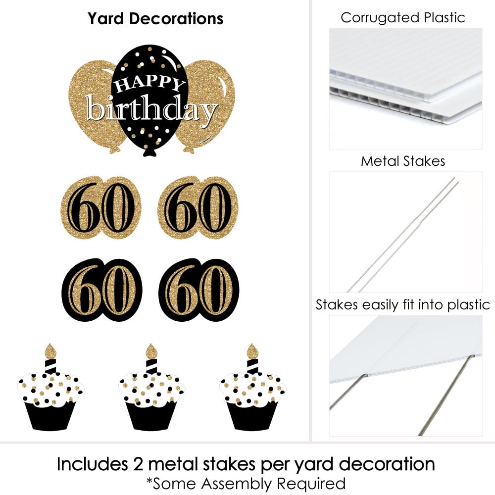 Cupcake Balloon Outdoor Yard Signs Gold 8 Pc Adult 60th Birthday