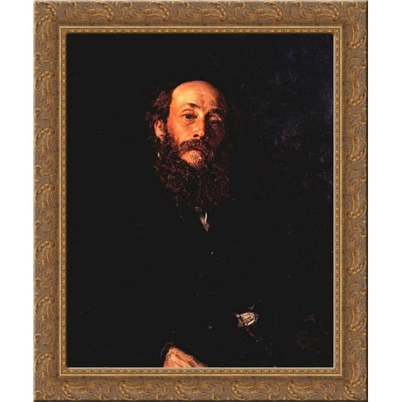 Portrait of the Artist Nikolay Gay 20x24 Gold Ornate Wood Framed Canvas Art by Repin, Ilya
