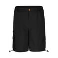 thumbnail image 3 of Timoontee Men's Cargo Shorts Relaxed Fit Elastic Waist Casual Knee-length Shorts Quick Dry Zipper Button Shorts with Pockets Black XXL, 3 of 5