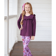 thumbnail image 3 of Millie Loves Lily Girls Plum Ruffle Top & Floral Flared Legging Set, Toddler,Size 3T (2-PCS), 3 of 4