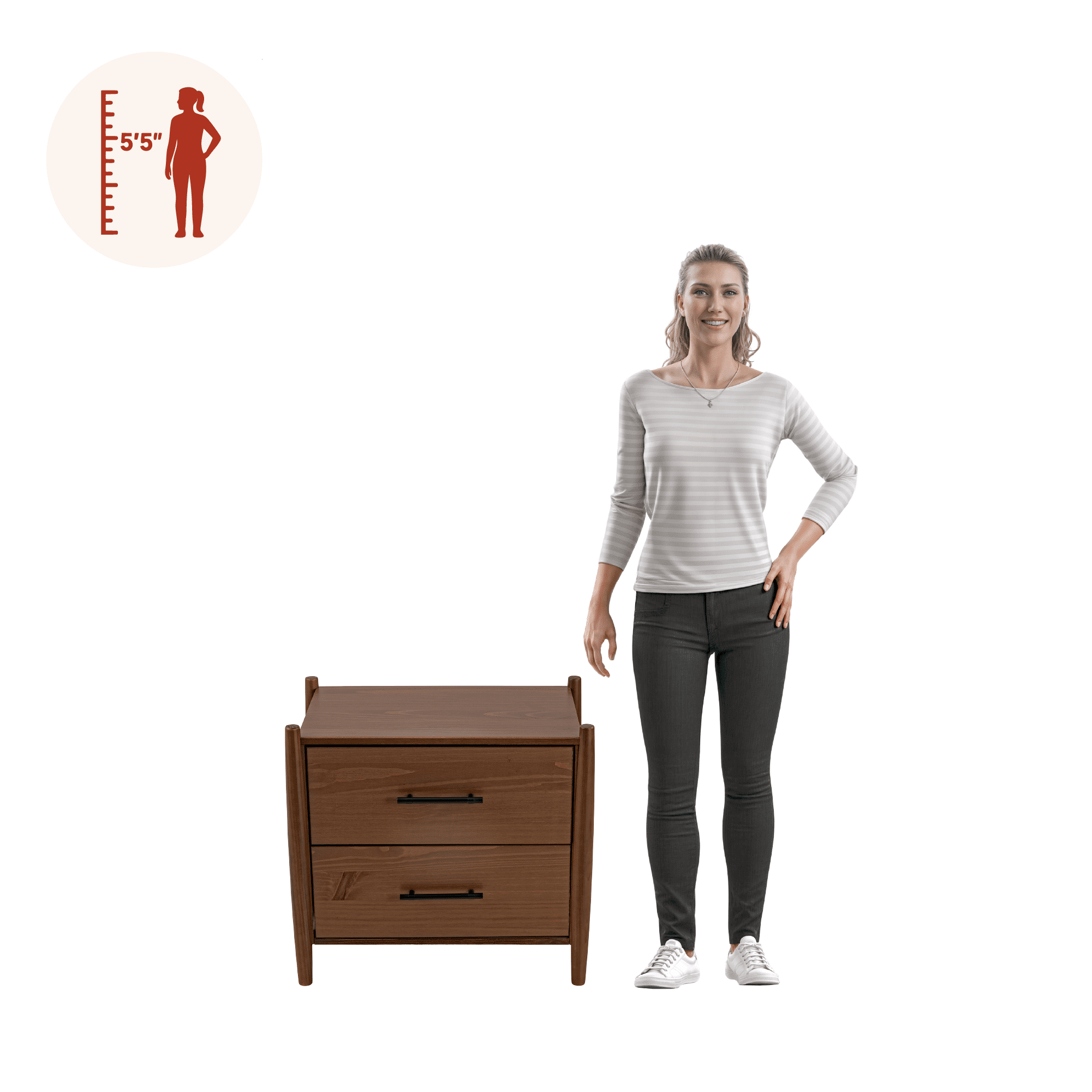Josiah Solid Wood 2 Drawers Nightstand Brown - for Adults and Teens