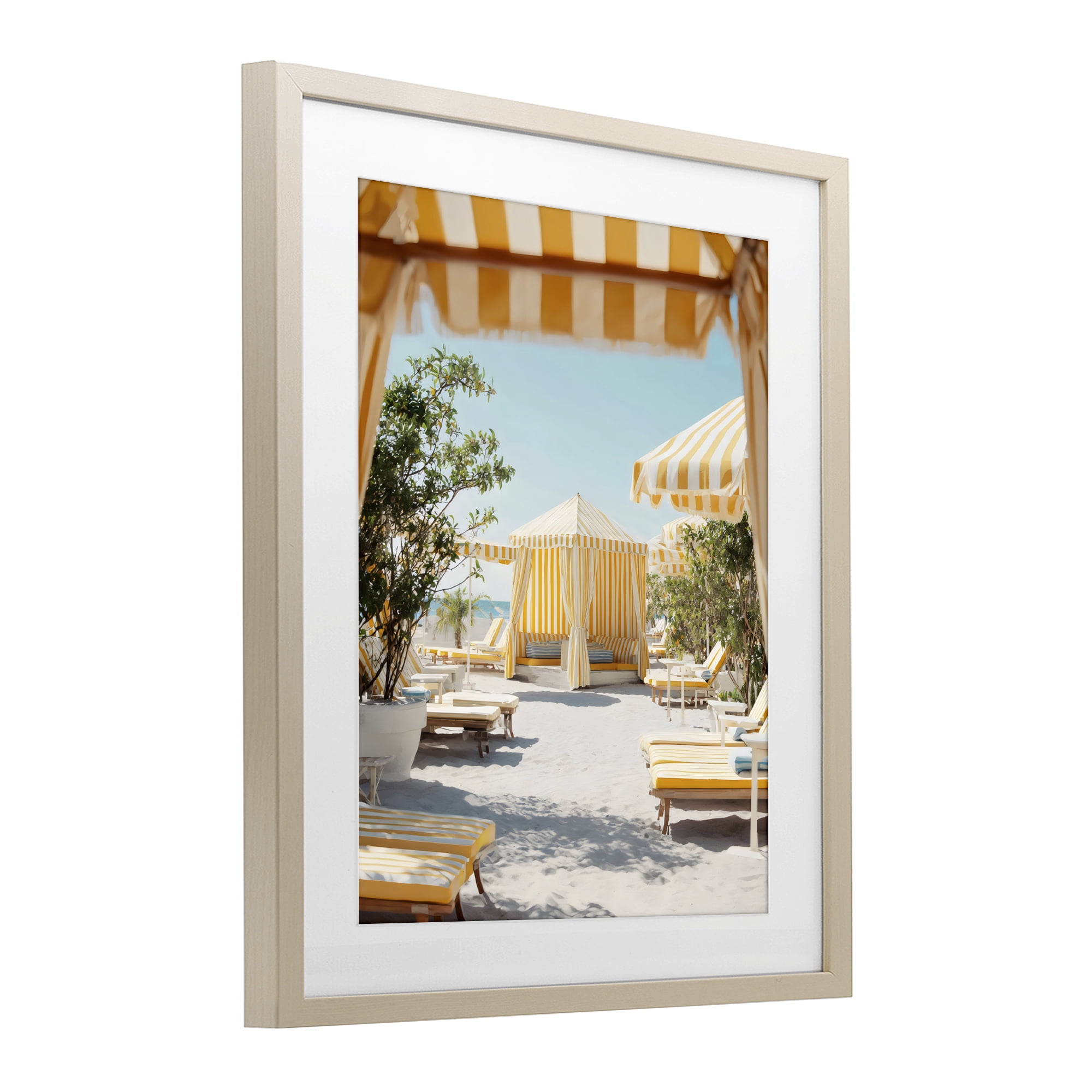 Stupell Industries Yellow Striped Beach Cabanas Birch Framed Print Under Glass, design by Franklyn Gregory