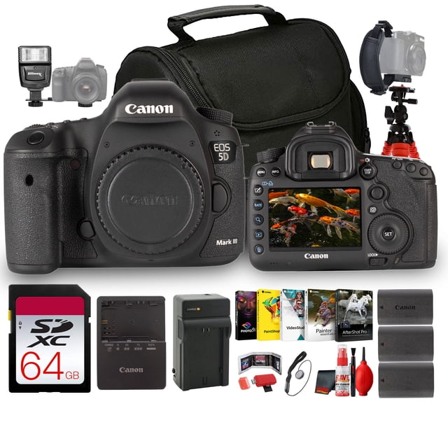 Canon EOS 5D Mark III DSLR Camera Body Only, 22.3MP Full-Frame Sensor, 61-Point AF, Dual Card Slots Travel Bundle (International Model)
