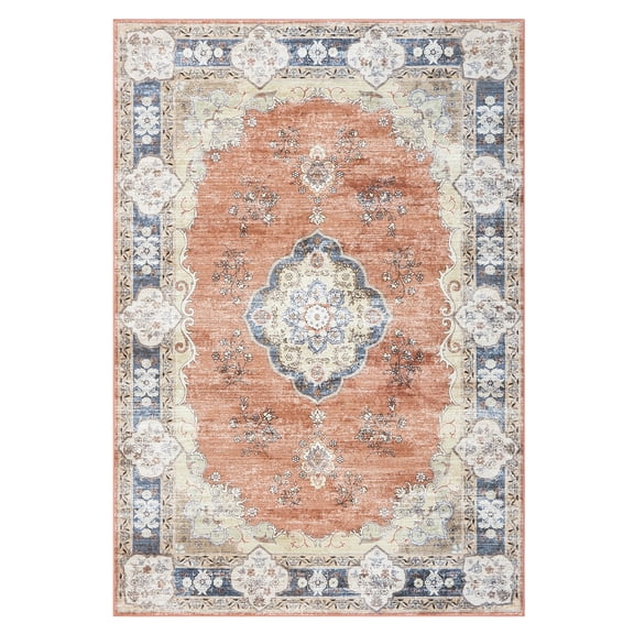 Runner Rug 2x6 FT Washable Hallway Rug, Low Pile Vintage Faux Wool Carpet, Non-Slip Non-Shedding Soft Thin Mat for Entryway Kitchen Laundry Accent Throw Green