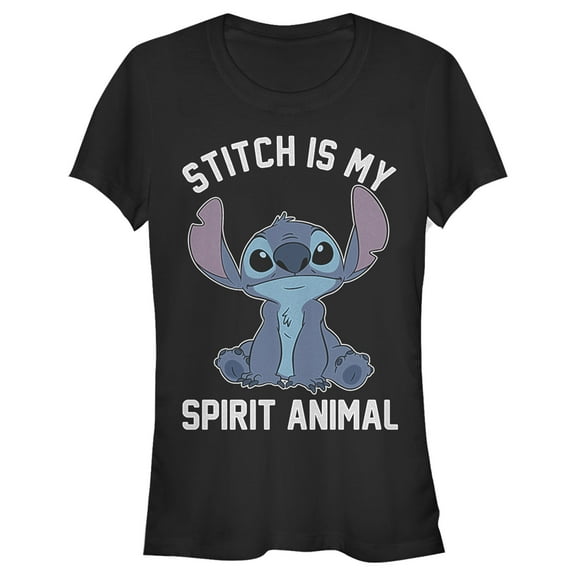 Junior's Lilo & Stitch My Spirit Animal Is Stich  Graphic Tee Black Small