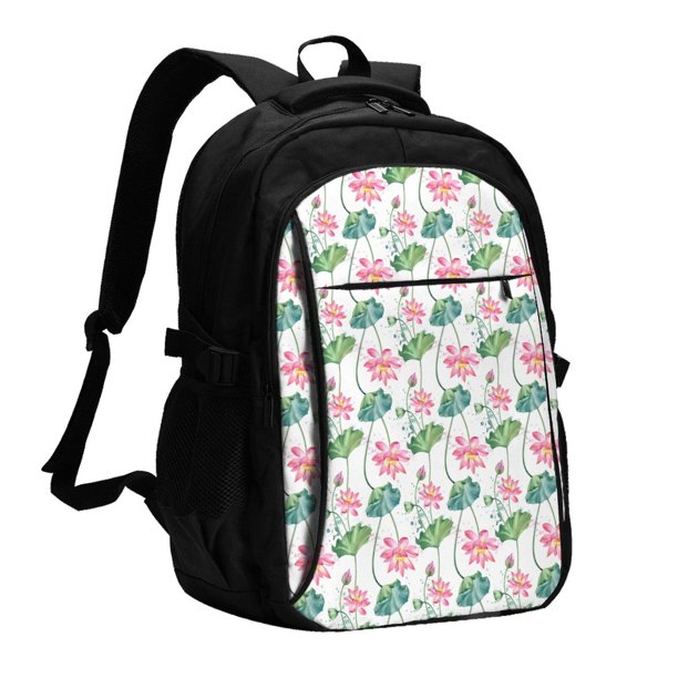 Disketp Lotus Flower Mochila de Viaje Estampada para Laptop con Puerto de Carga USB, Mochila Impermeable para Computadora – Regalo para Hombres y Mujeres