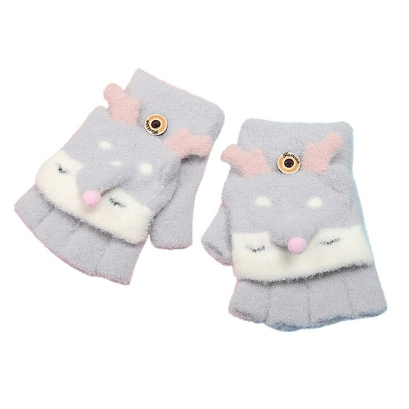 Baberdicy Gloves Winter Children Gloves Half Finger Flip Flip Writing Knit Little Warm Gloves Gloves for Cold Weather Grey