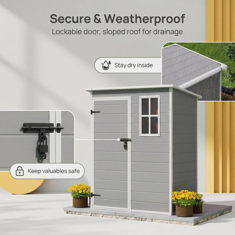 Lofka Resin Outdoor Storage Shed, 5'x3' Patio Tools Storage, Eco
