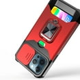 thumbnail image 7 of For Apple iPhone 16e (E edition) Wallet Case with Ring Stand & Slide Camera Cover Back Credit Card Slot Holder, Military Grade Cover, XPM Phone Case [Red], 7 of 7