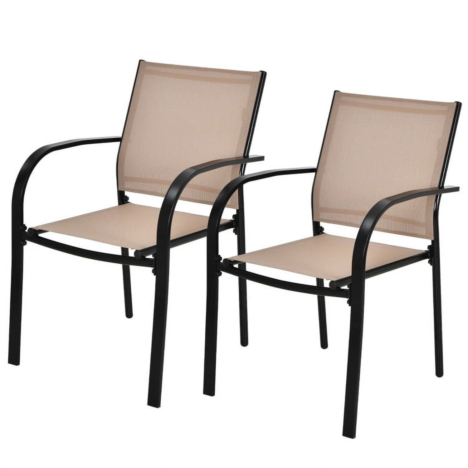 Aimee Lii Set of 2 Patio Stackable Dining Chairs with Armrests, Outdoor Patio Set, Brown