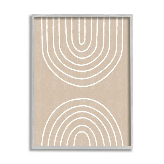 Stupell Asymmetrical Mirrored Beige Arches Abstract Painting Gray Framed Art Print Wall Art