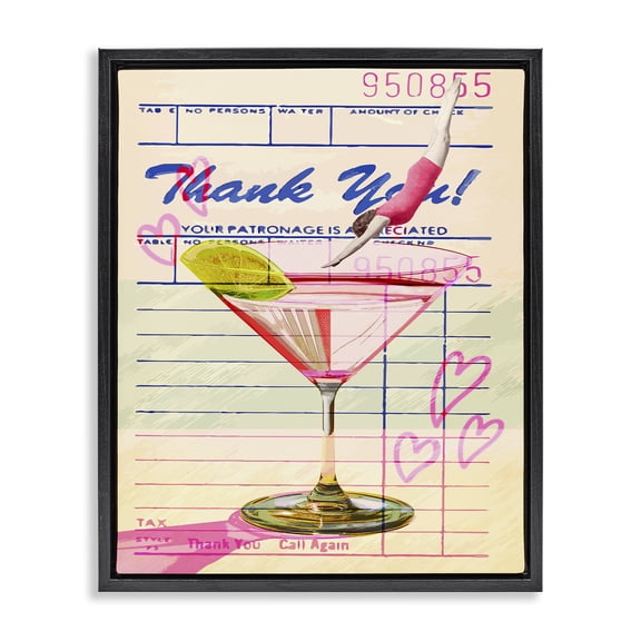 Stupell Industries Vintage Diver into Cocktail Food & Beverage Painting Black Floater Framed Canvas Art Print Wall Art, 17 x 21