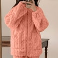 thumbnail image 3 of Women's Solid Jacquard Furry Loungewear Oversized Long Sleeve Zip Shirts and Pants Sets Baggy Thick Warm Fleece Lounge Sets, 3 of 5