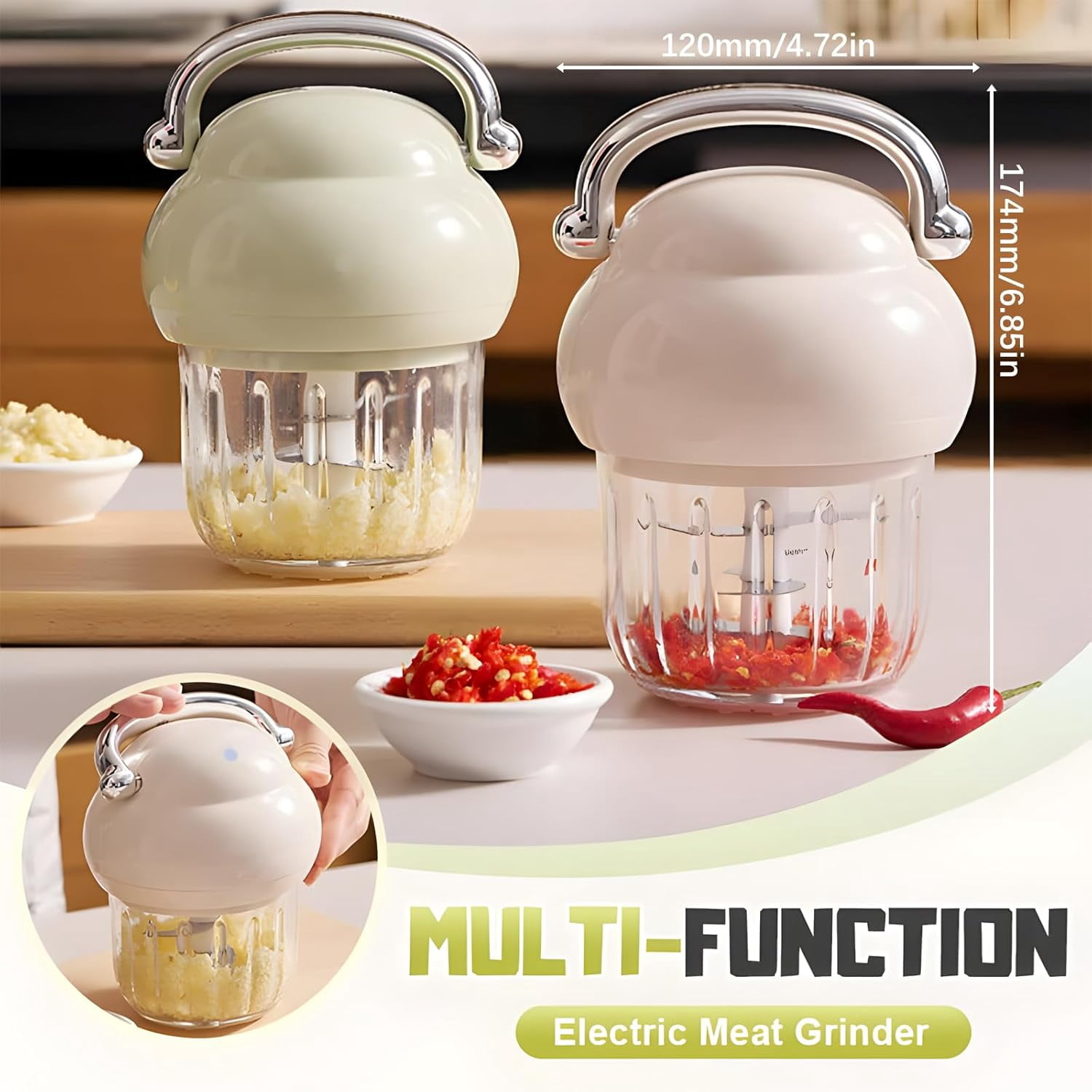 Multi-Function Electric Meat Grinder, 350ML Electric Meat Grinder, Multifunction Food Processor, Used For Dough Stirring, Onion, Meat, Nuts, Fruits, Garlic, Vegetables, Baby Food (Green)