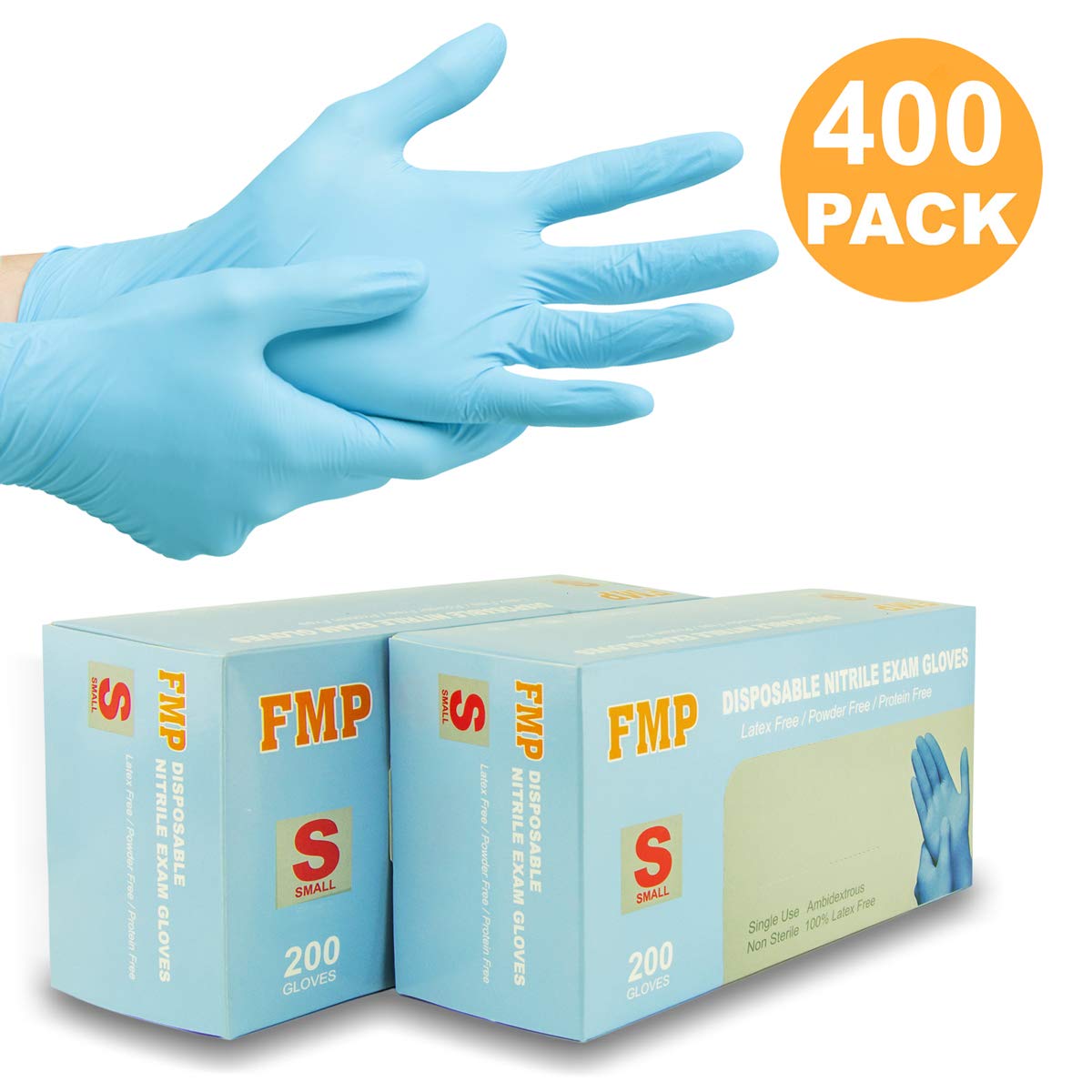 [400 Pack] Small Blue Nitrile Medical Gloves Non Latex Rubber, Protein and Powder Free, Exam