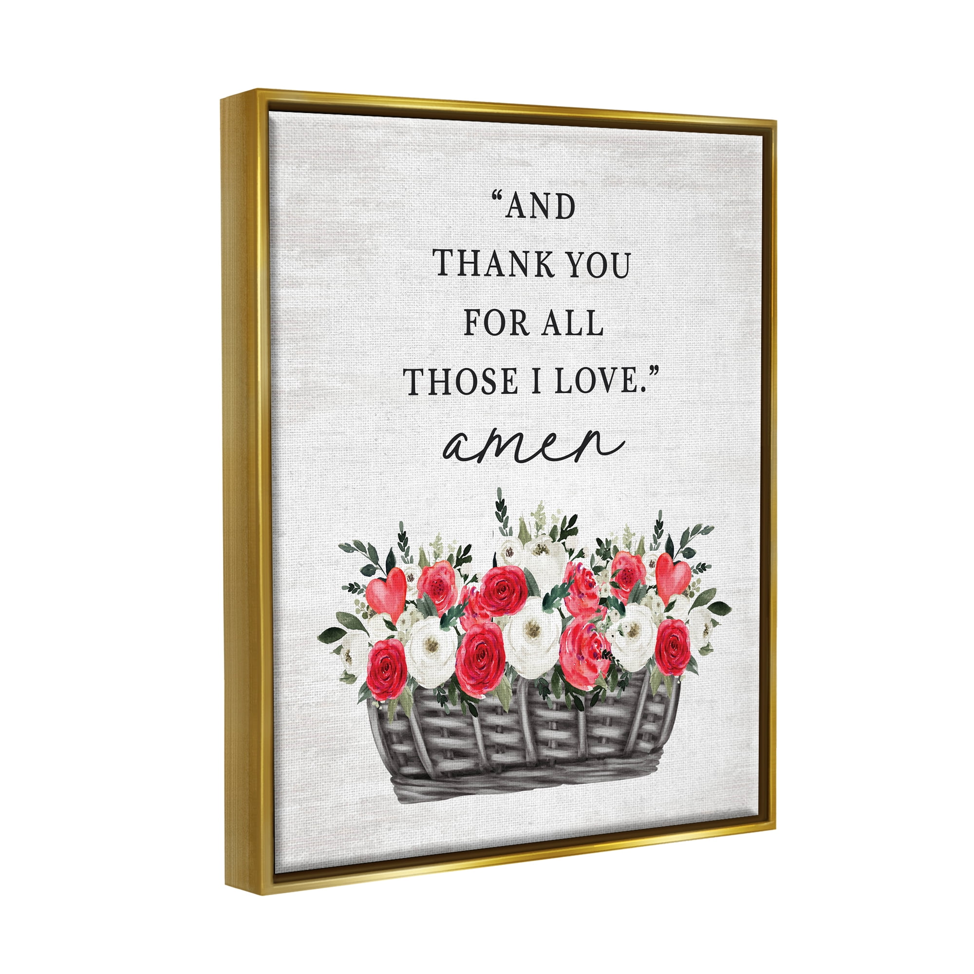 Stupell Industries Thank You Loving Rose Blooms Botanical & Floral Painting Gold Floater Framed Canvas Art Print Wall Art, 17 x 21