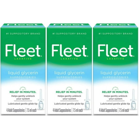 Fleet Liquid Glycerin Suppositories for Adult Constipation, 4 Count ( Pack of 3)