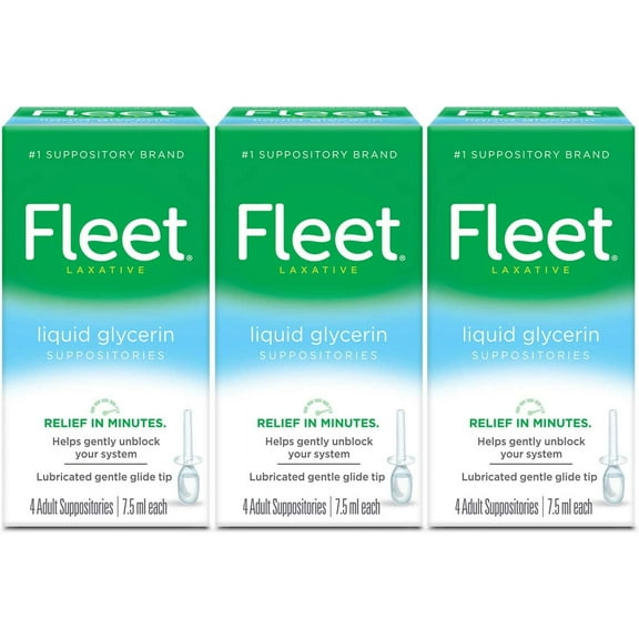 Fleet Liquid Glycerin Suppositories for Adult Constipation, 4 Count ( Pack of 3)