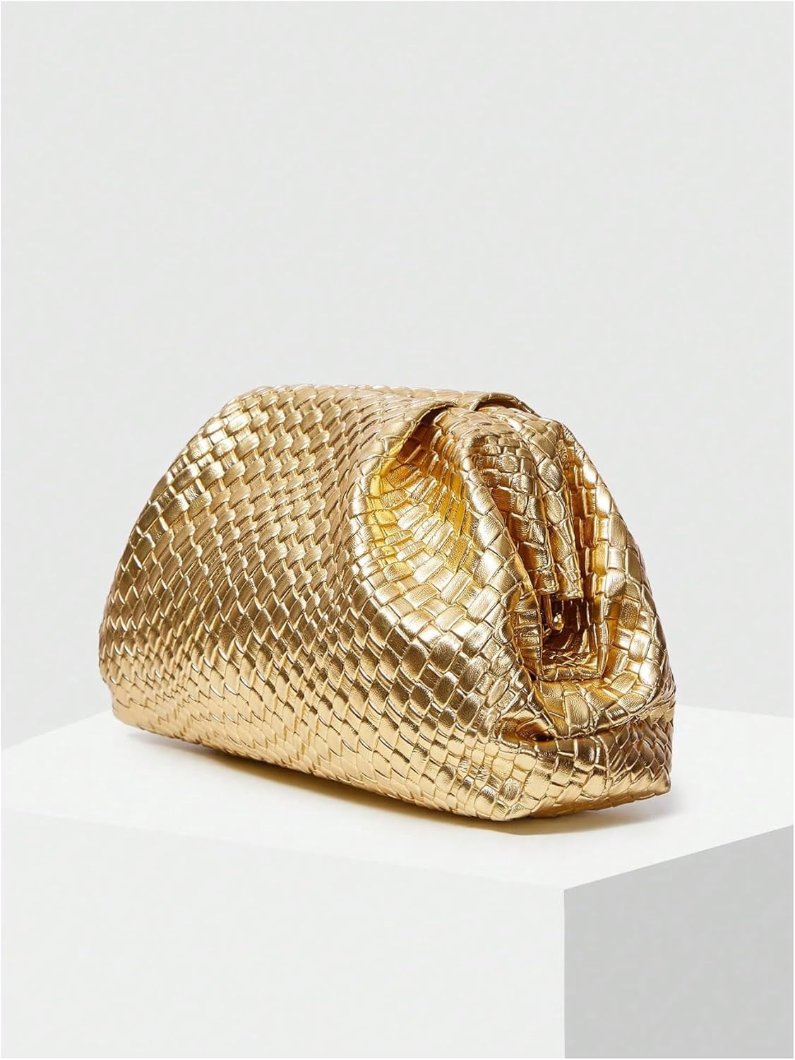 Women's Woven Evening Bag Dumpling Clutch Purse No Strap Handbags Elegant Faux PU Leather Clutch Bag | Woven, No Strap, Elegant, Faux PU Leather