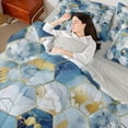 thumbnail image 4 of Feelyou Grey Blue Marble Bedding Comforter Set 7pcs, Chic Gold Honeycomb Abstract Queen Bedding Sets, Teens Adult Girls Women Reversible Queen Sheet Sets, Luxury Bedroom Decor, 4 of 7