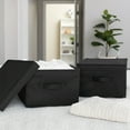 thumbnail image 3 of Household Essentials Large Fabric Storage Bins 2 Pack, Soft Poly Linen with Sturdy Sides, Attached Handle and Fully Removable Lid, Black, 3 of 7