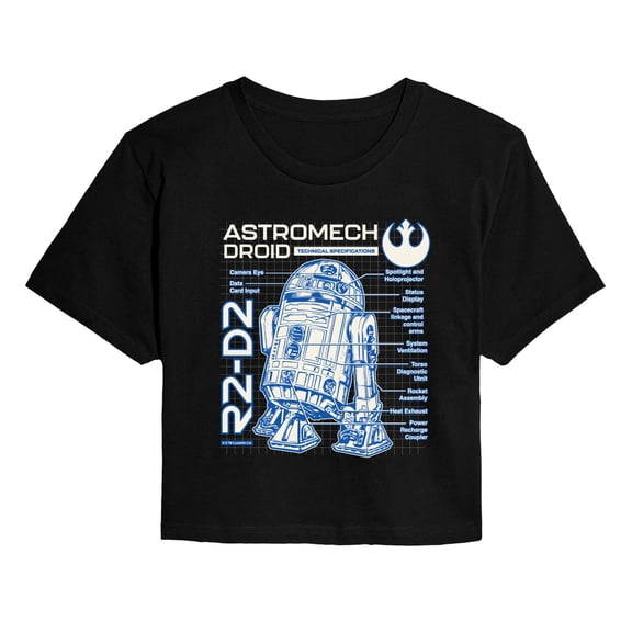 Star Wars - R2D2 Blueprint - Juniors Cropped Graphic T-Shirt