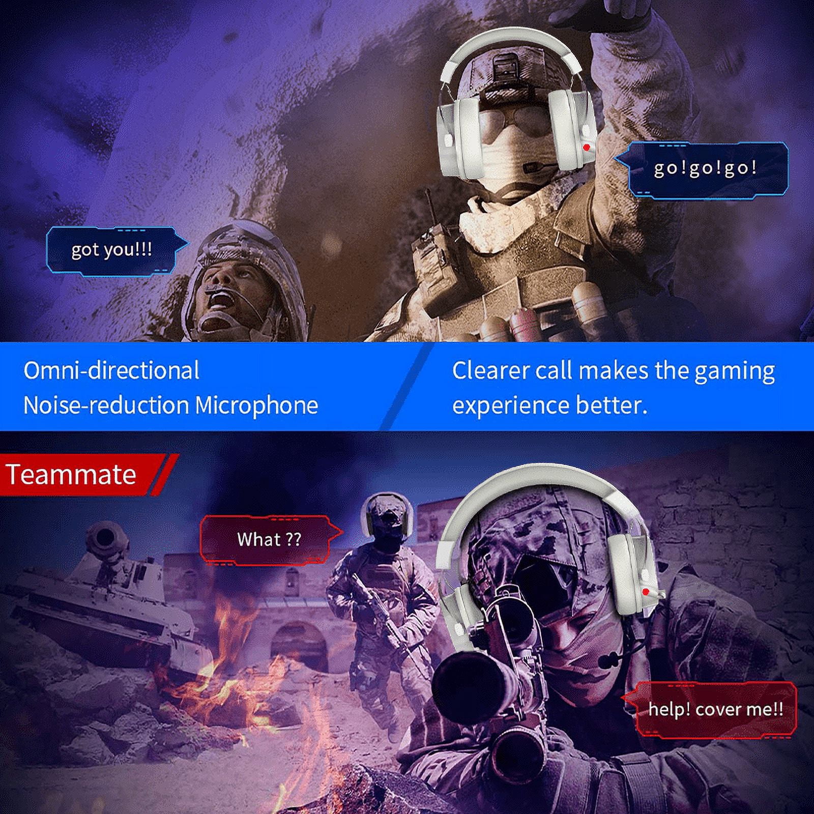 UHM Gaming Headset Wireless for PS5/PS4/PC/ Nintendo Switch,Over Ear 2.4G/Bluetooth Gaming Headphones with Noise-Canceling Microphone, 7.1 Surround Sound, 3.5mm Wired Mode for Xbox Series,White