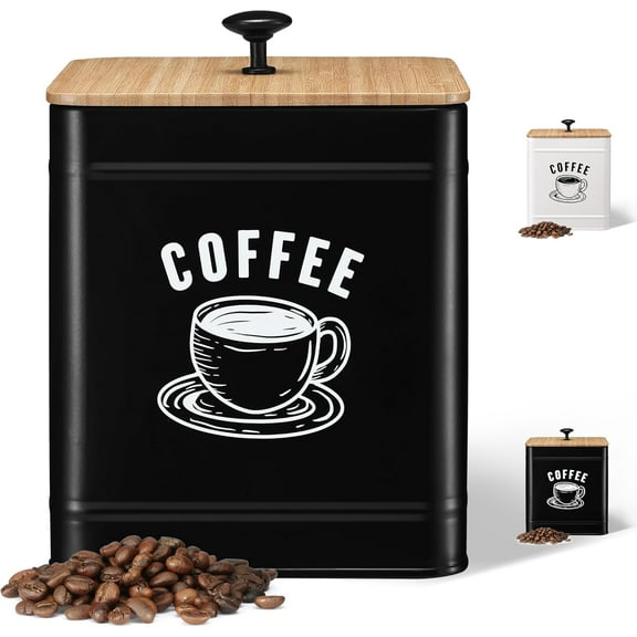 Perfnique Coffee Canister, Coffee Storage Container, Coffee Bean Pods Storage, Coffee Ground Holder with Airtight Lid, Tea Sugar Container for Countertop (Black)