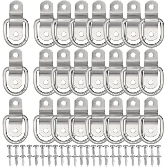 24 Pack D Rings Tie Down Anchors Hooks Heavy Duty 1/4" Trailer Anchor Lashing Rings 2400 lbs for Trailer Truck Bed Cargo Bracket Enclosed Points Pickup Camper Tie Down Straps(Silver)