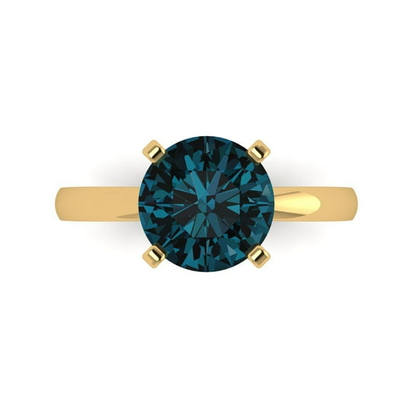 Solitaire Engagement Ring for Women - 3ct Natural London Blue Topaz in 14K Yellow Gold Promise Ring