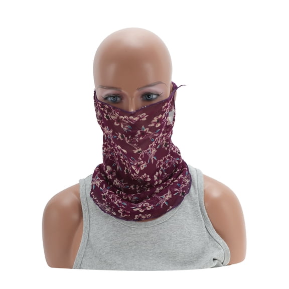 Unique Bargains 1 Pc Neck Gaiter Flower Pattern Earloop Scarf Mask Bandana Purplish Red