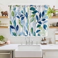 thumbnail image 2 of Navy Blue Leaves Kitchen Curtains 63 Inch Length, Green Summer Botanical Grommet Top Bedroom Living Room Curtains, Light Filtering Cafe Curtain Drapes 2 Panels Set 104''x63'', 2 of 9