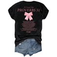 thumbnail image 2 of Women Double Sided Proverbs 31 The Virtuous Wife Pink Bow Graphic T-Shirt Christian Faith Inspirational Scripture Casual Short Sleeve Tee, 2 of 8