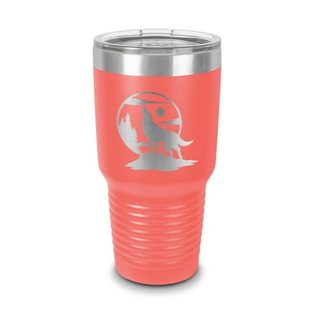 

Howling Wolf Moon Tumbler 30 oz - Laser Engraved w/ Clear Lid - Stainless Steel - Vacuum Insulated - Double Walled - Travel Mug - wild wilderness nature freedom - Coral