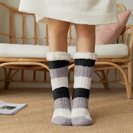 

DENGDENG Women Soft Thick Warm Fluffy Slipper Socks Winter Color Block Printed Fuzzy Socks Christmas Gifts