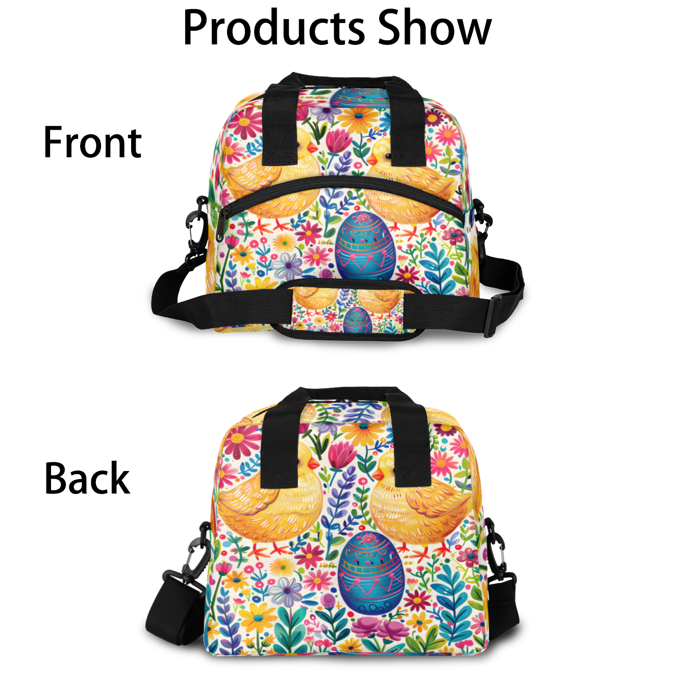 Herdesigns Watercolor Chicken Hen Insulated Lunch Bag for Women Men Adults Large Reusable Lunch Box Rustic Farmhouse Leakproof Cooler Tote Bags with Adjustable Shoulder Strap