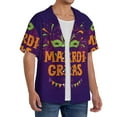 thumbnail image 2 of Uemuo Mardi Gras2 Pattern Cotton Linen Short Sleeve Shirts,Casual Lightweight Button Down Shirts,Vacation Beach Summer Tops-, 2 of 7