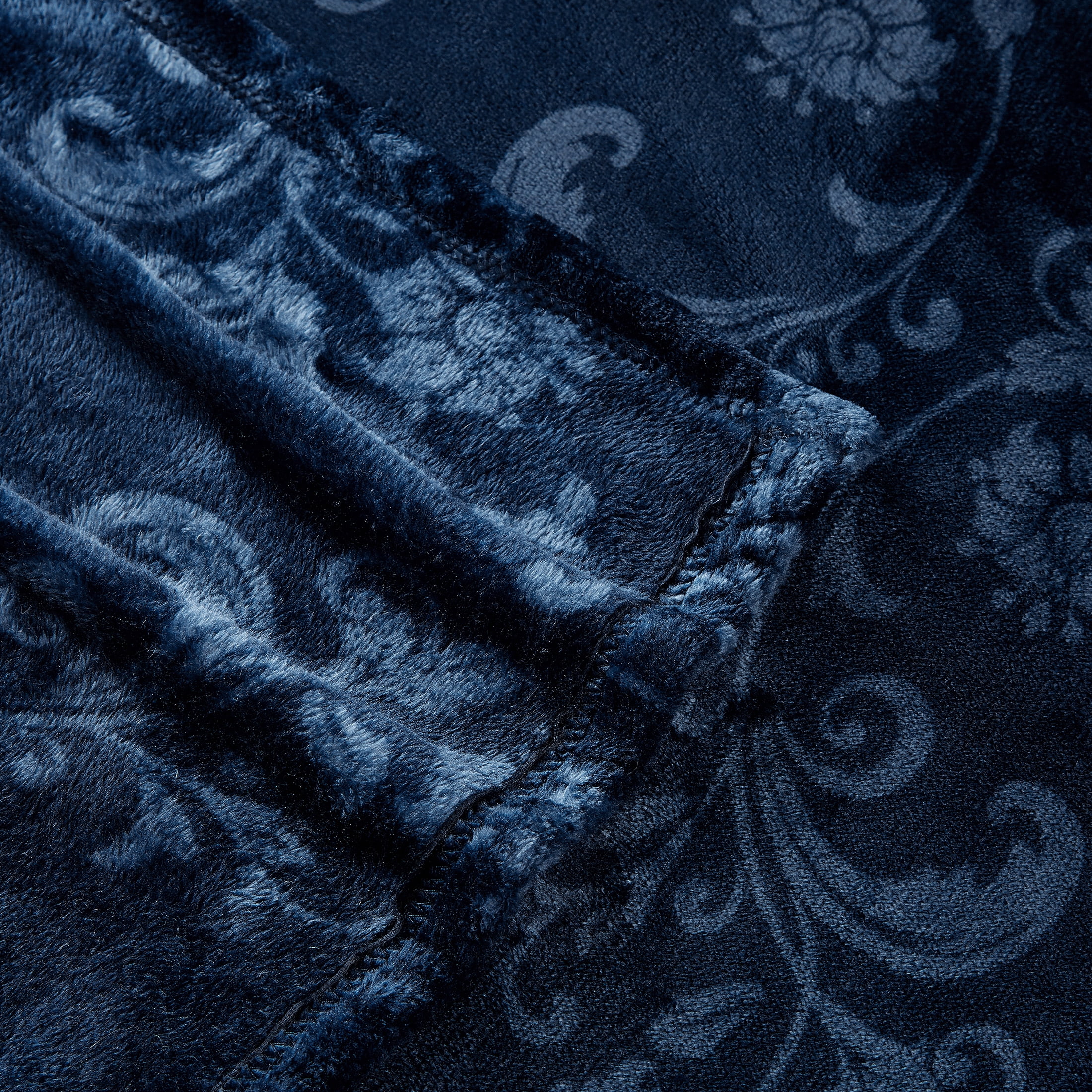 SoftLux Printed Luxury Velvet Plush Fleece Blanket, Full/Queen, 90" x90", Blue Floral Scroll