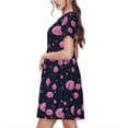 thumbnail image 2 of Picia Pink Planets And Stars Pattern Women's Short Sleeve Summer Dress Pleated Loose Swing Knee Length Short Sleeve Swing Dresses, 2 of 6