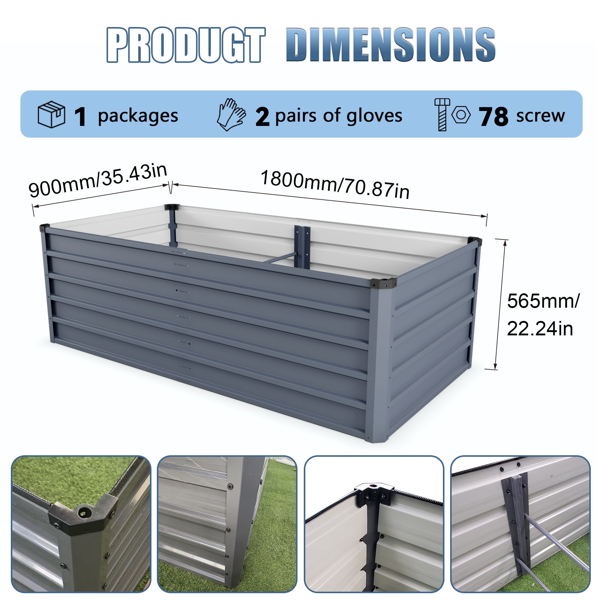 6x3x2ft 2pcs Large Raised Garden Bed Kit, Grey Rectangular Galvanized Metal Outdoor Garden Bed, Planter Raised Garden Boxes Outdoor Garden Beds for Growing Plants, Vegetables and Flowers