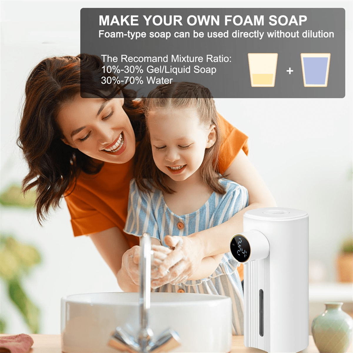 Automatic Soap Dispenser Foaming Touchless Auto Dish Soap Dispenser Hands Free Soap Dispenser Smart Electric Recharge,B