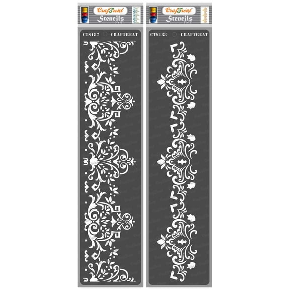 CrafTreat Border Stencils and Templates for Floral Painting | 2 Pcs | 3"x12" | Stencils for Crafts