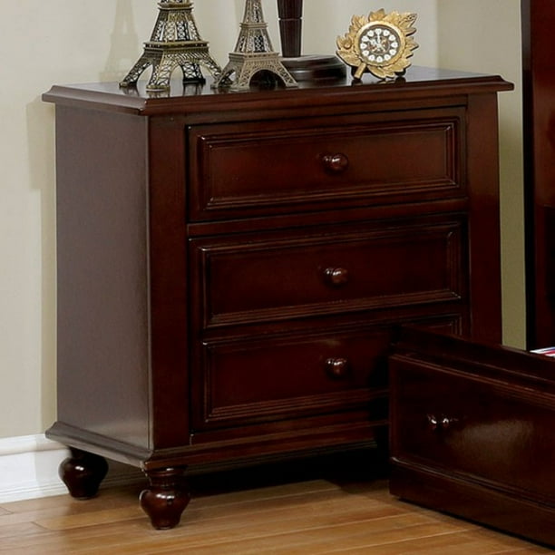 Wooden Night Stand With 3 Drawers, Dark Brown