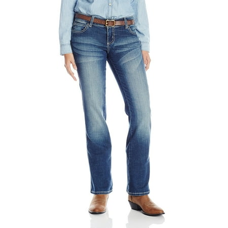 Wrangler Women's Premium Patch Mae with Booty up Technology, Medium Blue Jean,