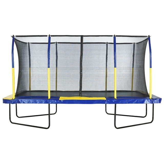 Plexalife 9' X 15' Gymnastics Style, Rectangular Trampoline Set with Premium Top-Ring Enclosure System - Blue/Yellow