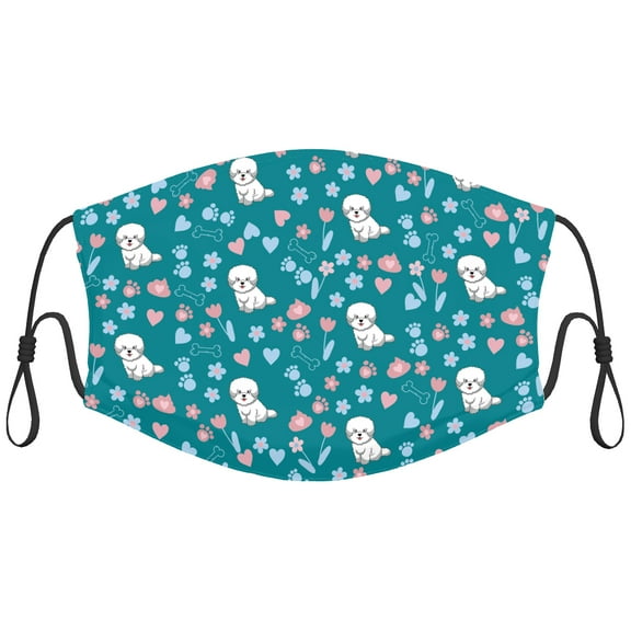 Cute Bichon Frise Dog Graphic Printed Cloth Face Masks Reusable Washable Adjustable for Adults (10 PCS)