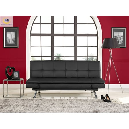 Serta Nashville Convertible Sofa, Bed and Lounger by Lifestyle Solutions, Black Faux Leather