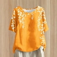 thumbnail image 1 of Blouses pour Femmes, Pull Décontracté Imprimé en Coton Lin Boutons Col Rond Manches Courtes, 1 of 5