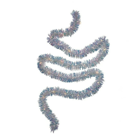 Kurt Adler 9.25' LED Lighted Iridescent Tinsel Christmas Garland, Warm White Lights